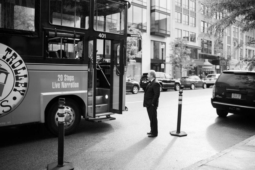 father of the bride awaits boston trolley